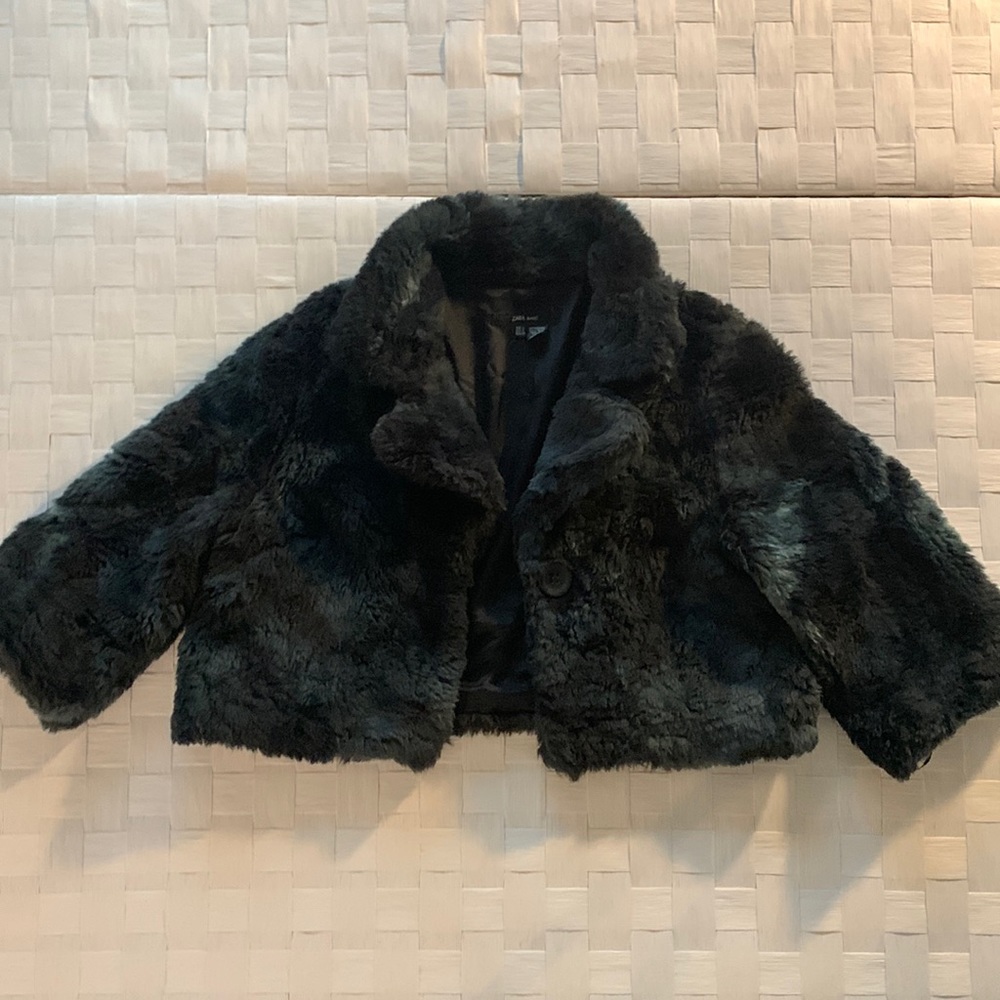 ZARA Basic Faux Fur Cropped Jacket - Black & Blue